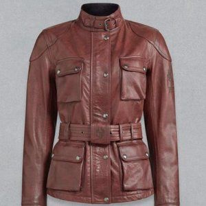 Women's leather Belstaff Tourist Trophy jacket NWOT size 8/ IT 44 Oxblood